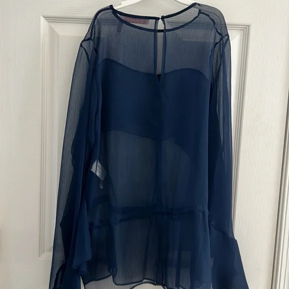 New SeeByChloe Blue Night Georgette Blouse - Picture 6 of 11